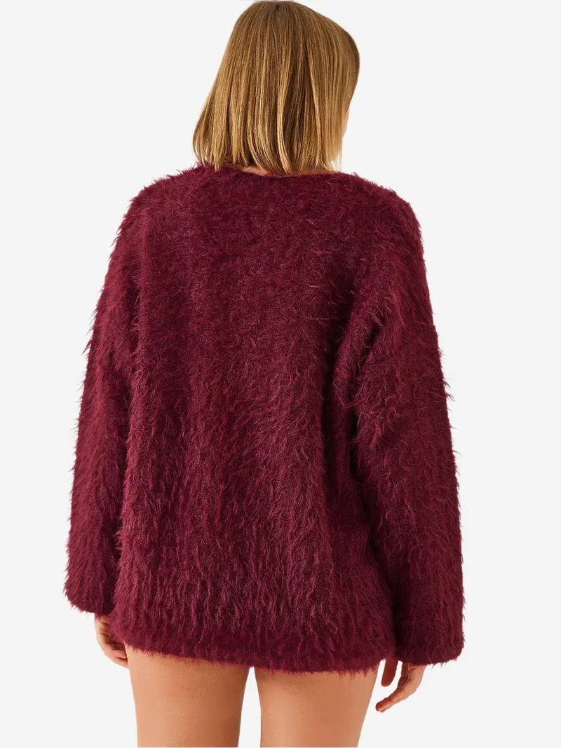 بيانكو لوتشي كارديجان طويل محبوك بنقوش بارزة وياقة على شكل حرف  مع كرات زينة