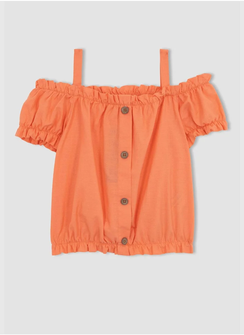 ديفاكتو Regular Fit Short Sleeve Frilled Blouse