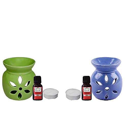 EIN SOF Ceramic Oil Diffuser for Home Fragrance - Set of 2 Room Fragrance Diffuser, Perfume Diffuser for Home, Aroma Therapy Diffuser Oil lamp (Green & Blue) - Image 1