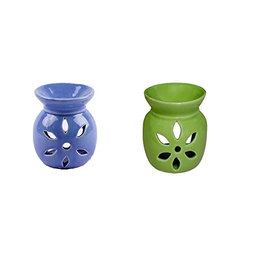 EIN SOF Ceramic Oil Diffuser for Home Fragrance - Set of 2 Room Fragrance Diffuser, Perfume Diffuser for Home, Aroma Therapy Diffuser Oil lamp (Green & Blue) - Image 2