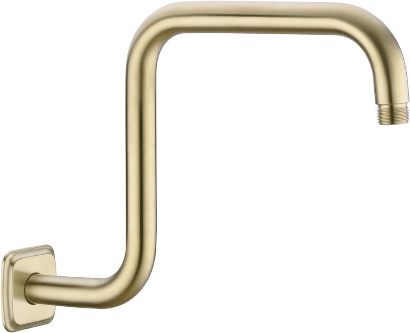 TRUSTMI 13 Inch S-Shape Shower Arm with Flange, Stainless Steel Pipe Extra Long Replacement Shower Head Holder, Brushed Gold - Image 1
