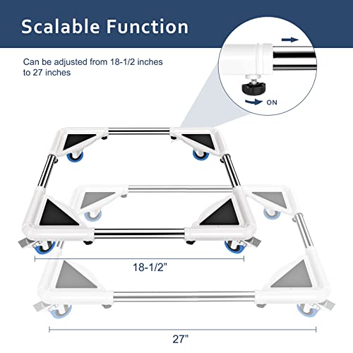 SPACECARE Mini Fridge Stand Mobile Roller, Adjustable Furniture Dolly with 4 Locking Wheels, Heavy Duty Washing Machine Base, Universal Appliance Pedestal for Dryer and Refrigerator- White - Image 2