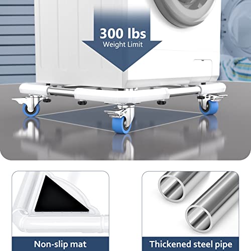 SPACECARE Mini Fridge Stand Mobile Roller, Adjustable Furniture Dolly with 4 Locking Wheels, Heavy Duty Washing Machine Base, Universal Appliance Pedestal for Dryer and Refrigerator- White - Image 4