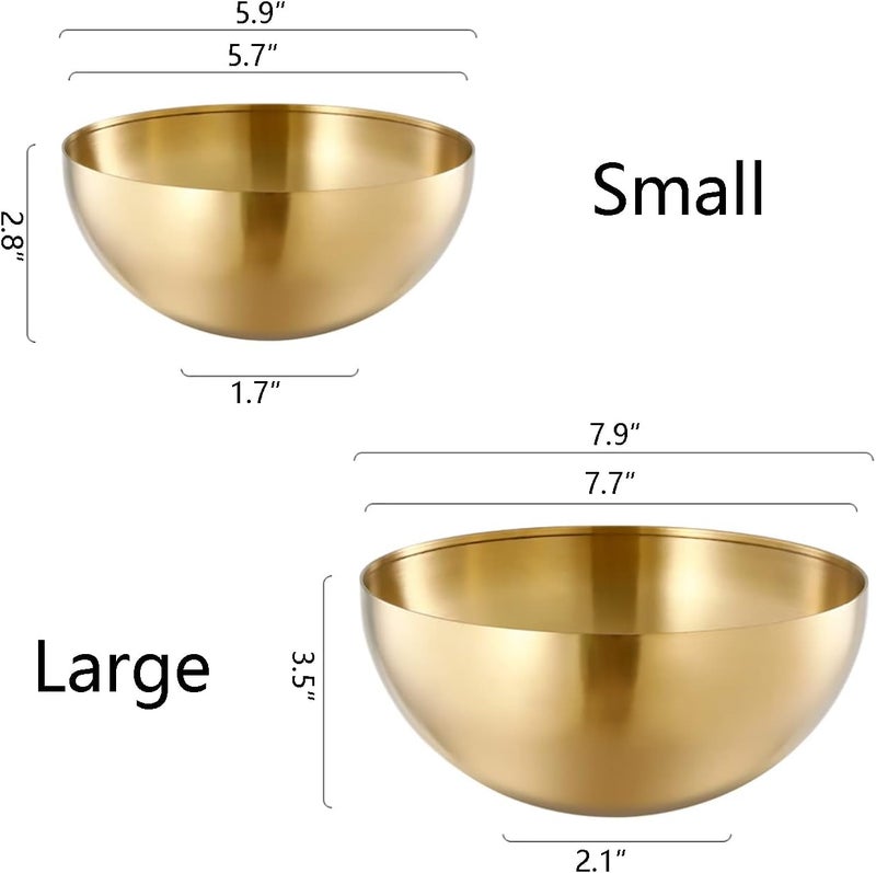 Dadamong Stainless Steel Salad Bowls, Mixing Bowls, Nesting Bowls, Snacks Bowls, Serving Bowls for Mixing, Cooking, Baking, Prepping, Set of 2, Small & Large - 5.9 & 7.9 Inch (Gold) - Image 3