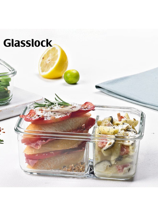 Glasslock حاوية طعام زجاجية مقسمة من جلاسلوك مقاومة للحرارة للتخزين في الميكروويف والثلاجة 1000 مل للموظفين - Image 2