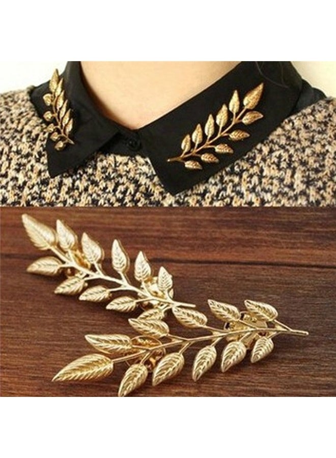 Gentlemen Suit Gold Brooches Simple Elegant 1 Pair Elegant Wheat Leaf Suit Clip Collar Pin Brooch Unisex，Suit Collar Pin Double Gold Leaves Sweater Brooch Pin Shirt Collar Decoration Jewelry for Women and Men (golden) - Image 4