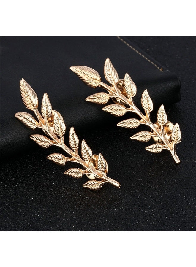 Gentlemen Suit Gold Brooches Simple Elegant 1 Pair Elegant Wheat Leaf Suit Clip Collar Pin Brooch Unisex，Suit Collar Pin Double Gold Leaves Sweater Brooch Pin Shirt Collar Decoration Jewelry for Women and Men (golden) - Image 3