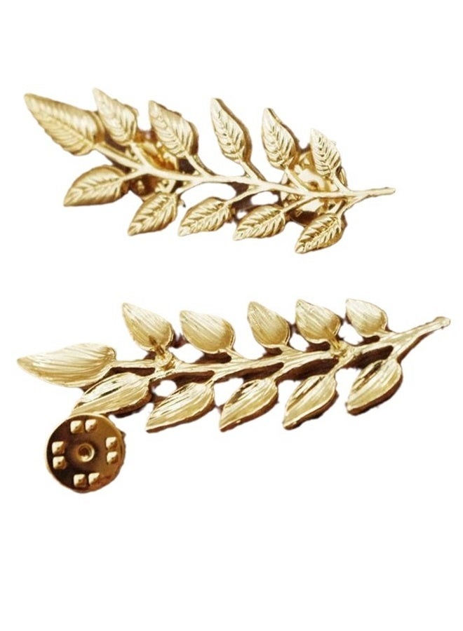 Gentlemen Suit Gold Brooches Simple Elegant 1 Pair Elegant Wheat Leaf Suit Clip Collar Pin Brooch Unisex，Suit Collar Pin Double Gold Leaves Sweater Brooch Pin Shirt Collar Decoration Jewelry for Women and Men (golden) - Image 2
