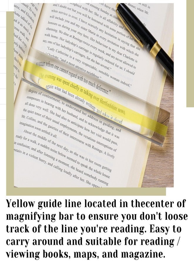Chunful 1 Pcs Magnifying Ruler with Guiding Line, 8.5 Inch Magnifier for Reading Small Prints, Bible, Books, Instructions, Cross Stitch Patterns, Mahjong and Card Games(Yellow Line) - Image 2