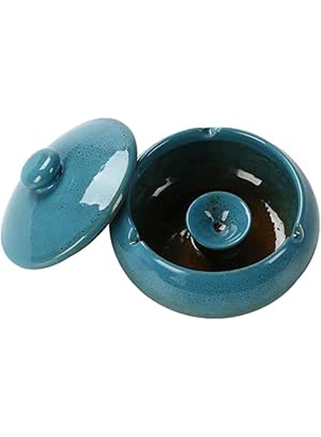 Retro Blue Ceramic Ashtray With Lid Desktop Ash Container For Home Office - Image 1