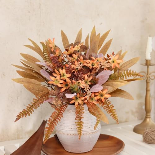 YXZZWL Artificial Greenery Stems Box Set for Fall Decorations70 Pcs with 8 Kinds of Faux Eucalyptus Branches for Autumn Wedding DIY Bouquets Floral Arrangement Table Centerpieces Brown Orange - Image 3