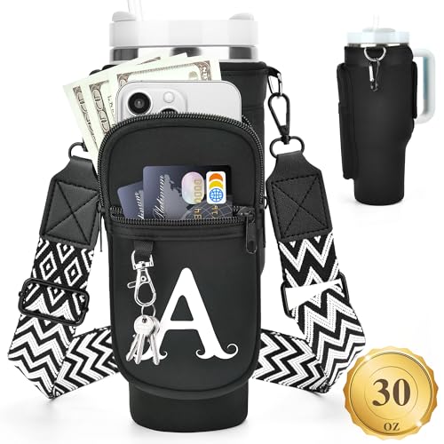 LOKASS Personalized for Stanley Cup Accessories 30oz Initial Stanley Cup Holder with Strap Cup Carrier Bag Water Bottle Holder with Phone Pocket Gifts for Women Girls Mom Travel WalkingWork - Image 1