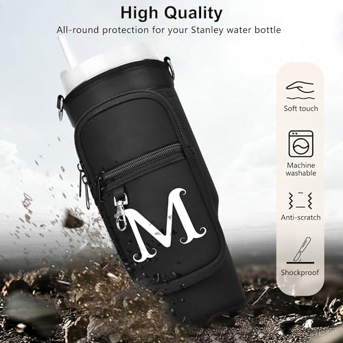 LOKASS Personalized for Stanley Cup Accessories 30oz Initial Stanley Cup Holder with Strap Cup Carrier Bag Water Bottle Holder with Phone Pocket Gifts for Women Girls Mom Travel WalkingWork - Image 3