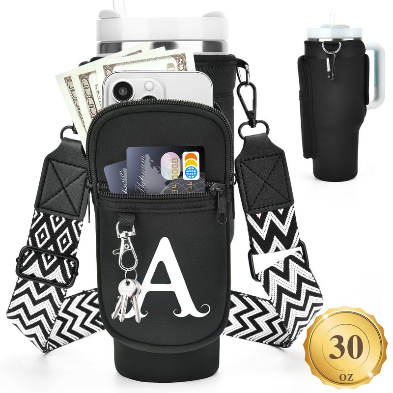 LOKASS Personalized for Stanley Cup Accessories 30oz Initial Stanley Cup Holder with Strap Cup Carrier Bag Water Bottle Holder with Phone Pocket Gifts for Women Girls Mom Travel WalkingWork - Image 2