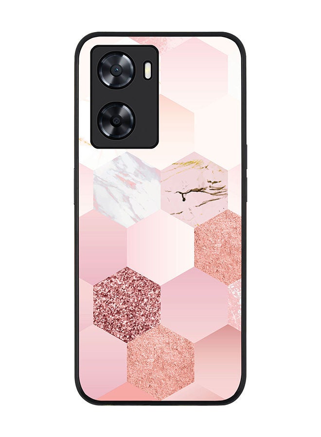 Stylizedd Rugged Black edge case for Oppo A57 4G/Oppo A77 4G/Oppo A77s Slim fit Soft Case Flexible Rubber Edges Anti Drop TPU Gel Thin Cover - Marble Pink Honeycomb - Image 1