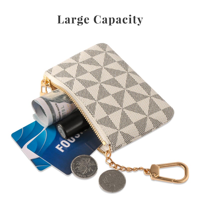 FOUSIVOU Leather Coin Purse for Women with KeyChain Small Zipper Change Purse coin Pouch Card Holder Wallet Clutch for Women & Men (White) - Image 3