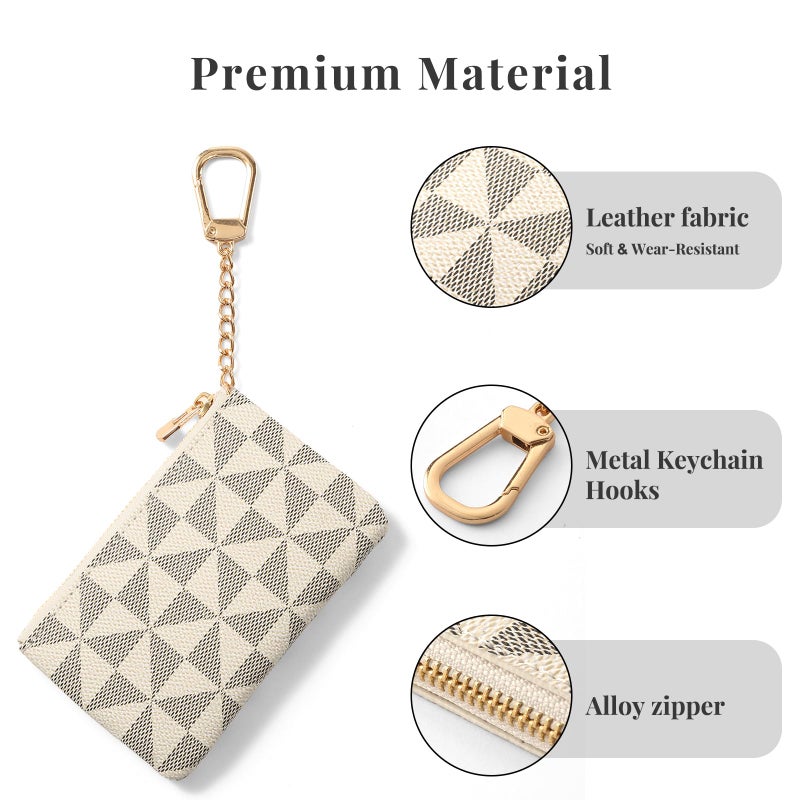 FOUSIVOU Leather Coin Purse for Women with KeyChain Small Zipper Change Purse coin Pouch Card Holder Wallet Clutch for Women & Men (White) - Image 5