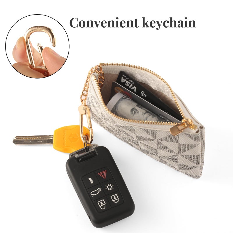 FOUSIVOU Leather Coin Purse for Women with KeyChain Small Zipper Change Purse coin Pouch Card Holder Wallet Clutch for Women & Men (White) - Image 4
