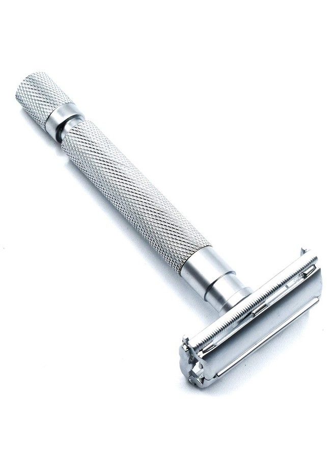 Parker Safety Razor موس حلاقة باركر 74R بمقبض طويل من الكروم الساتاني، ثقيل الوزن، بتصميم فراشة مفتوح، حلاقة آمنة للرجال، مع 5 شفرات حلاقة باركر بلاتينية مزدوجة الحافة مرفقة. - Image 5