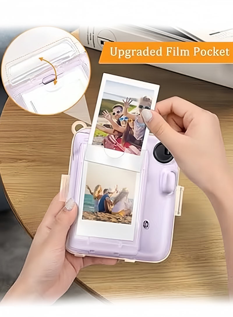 SUNDAREE جراب شفاف متوافق مع كاميرا فوجي إنستاكس ميني 12، حقيبة حمل لكاميرا فوجي فيلم إنستاكس ميني 12 الفورية مع جيب لتخزين الصور، وحزام، وملصق لطيف - وردي - Image 5