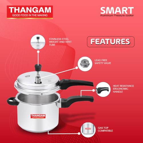 Thangam Aluminium Large Pressure Cooker 7.5 Litre | Heavy Gauge Cooker for Gas Stove | Durable Virgin Aluminium Body | Fast Cooking Silver Kitchen Cookware (7.5 Litre) - Image 5