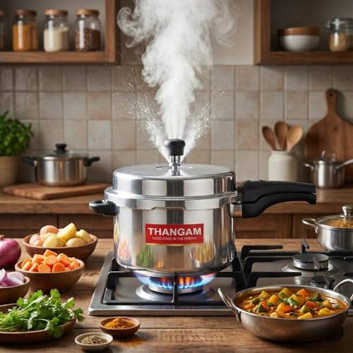 Thangam Aluminium Large Pressure Cooker 7.5 Litre | Heavy Gauge Cooker for Gas Stove | Durable Virgin Aluminium Body | Fast Cooking Silver Kitchen Cookware (7.5 Litre) - Image 1