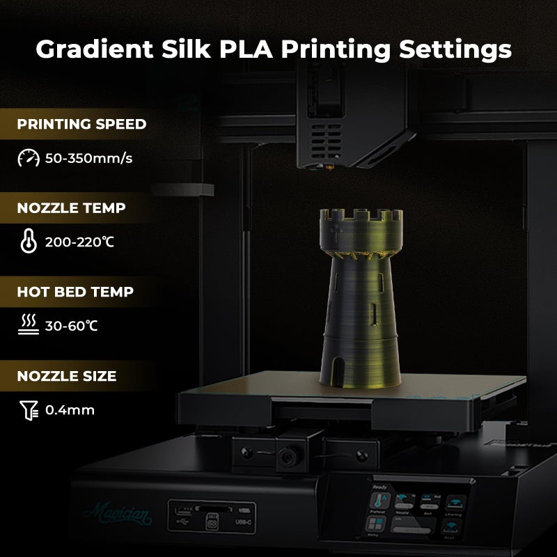 AMOLEN Silk PLA 3D Printer Filament, Dual Color Black Gold PLA 1.75mm, Shiny Color Change Filament 3D Printing PLA Filament for Most FDM 3D Printer, 1kg Spool(2.2lbs) - Image 5
