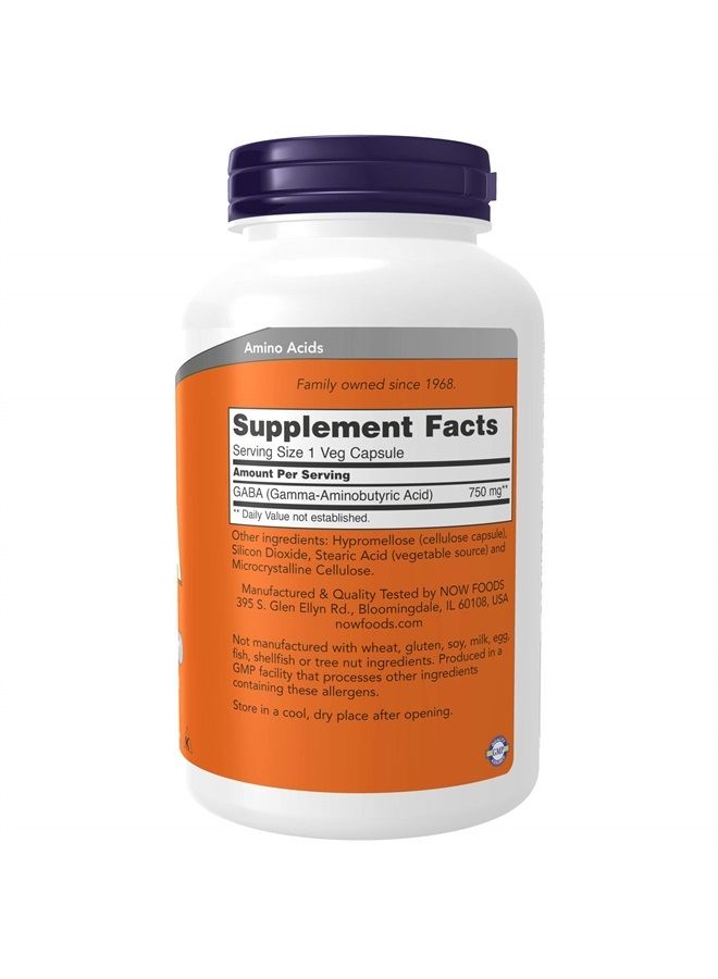 now Supplements, GABA (Gamma-Aminobutyric Acid) 750mg, Neurotransmitter Support*, 200 Veg Capsules - Image 2