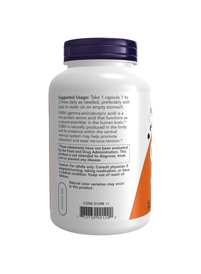 now Supplements, GABA (Gamma-Aminobutyric Acid) 750mg, Neurotransmitter Support*, 200 Veg Capsules - Image 3