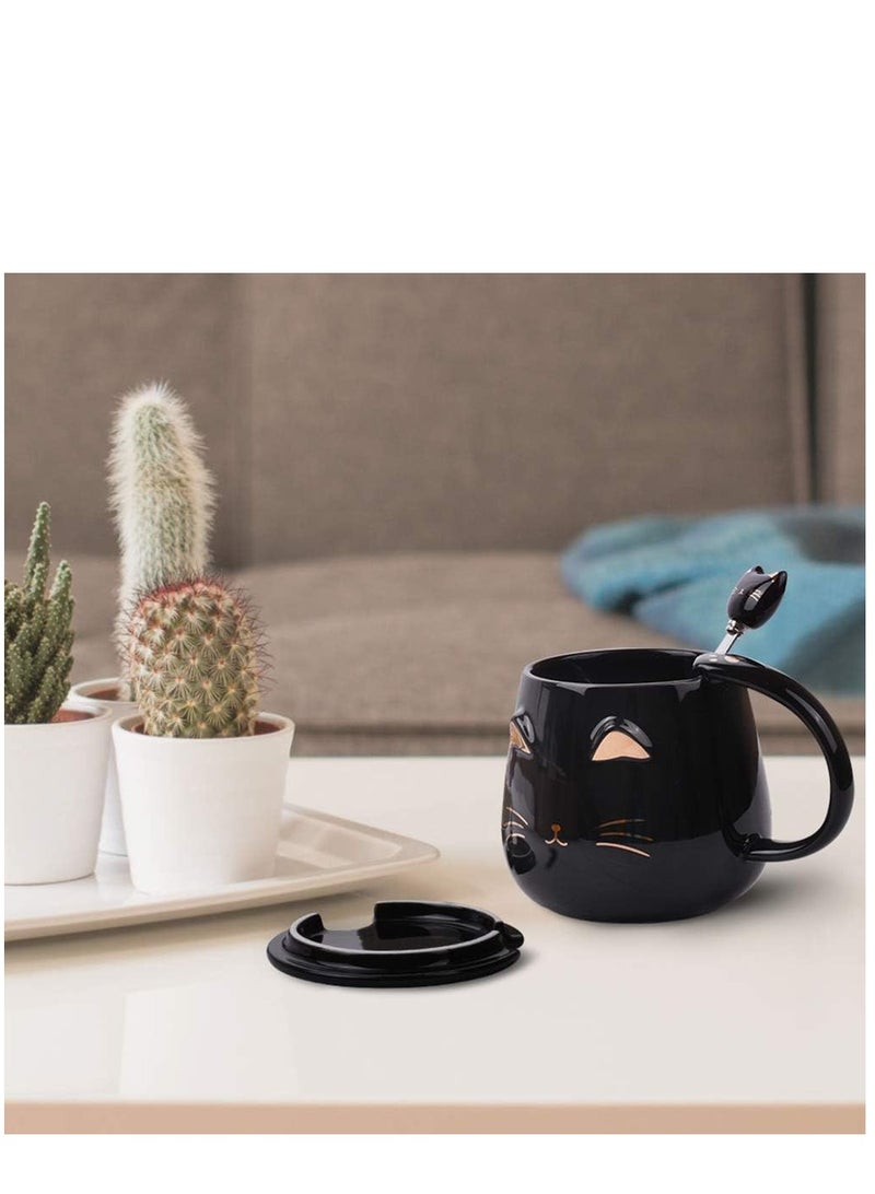 Excefore Black Cat Mug, Cute Kitty Ceramic Coffee Mug with Stainless Steel Spoon, Novelty Coffee Mug Cup for Cat Lovers Women Girls - Image 4