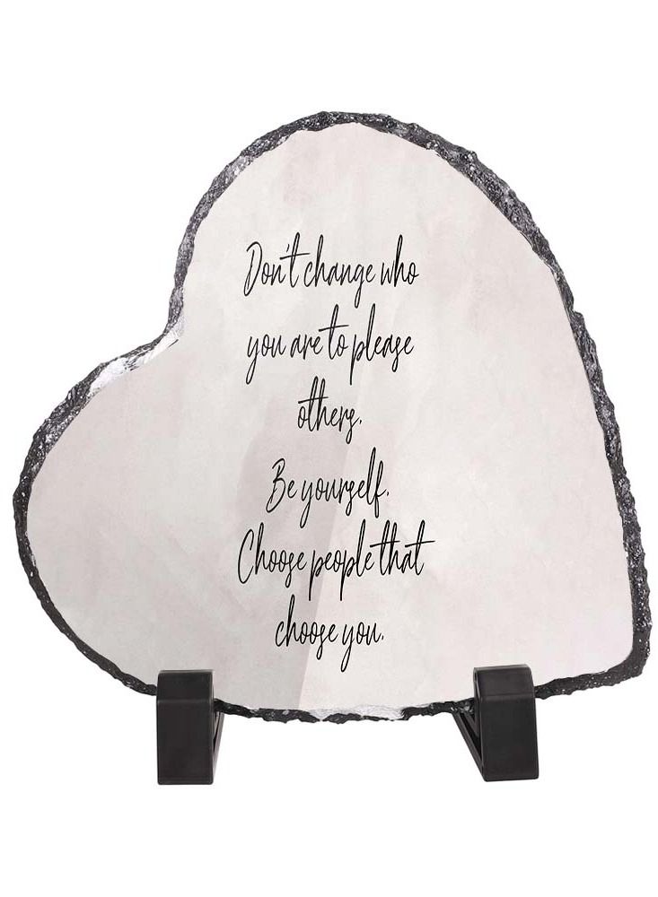 Service Zone Protective Printed White Heart Shape Marble Photo Frame for Table Top Don’t Change Who You Are To Please Others 