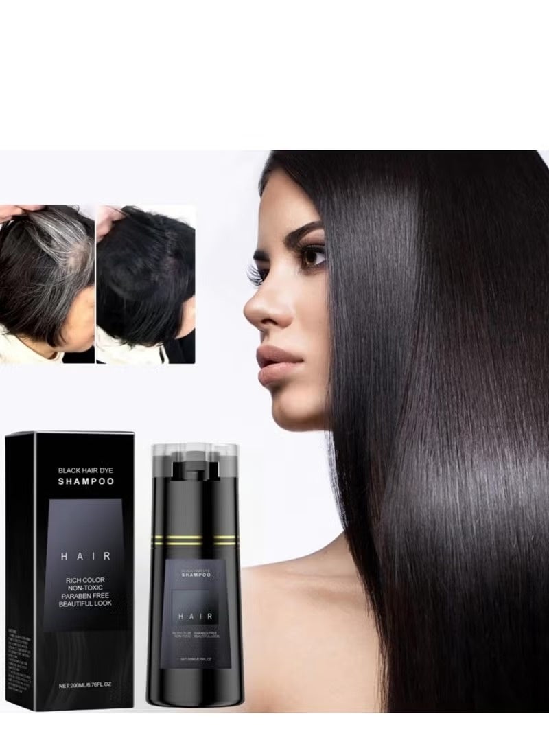 EELHOE Hair Dye Shampoo,3-In-1 Shampoo for Color Treated Hair,Hair Colour Shampoo for Grey Hair Coverage,Home Hair Dye Pure Plant Extract,Hair Care Instant Dye Shampoo,Anti Grey Shampoo 200ml(Black) - Image 2