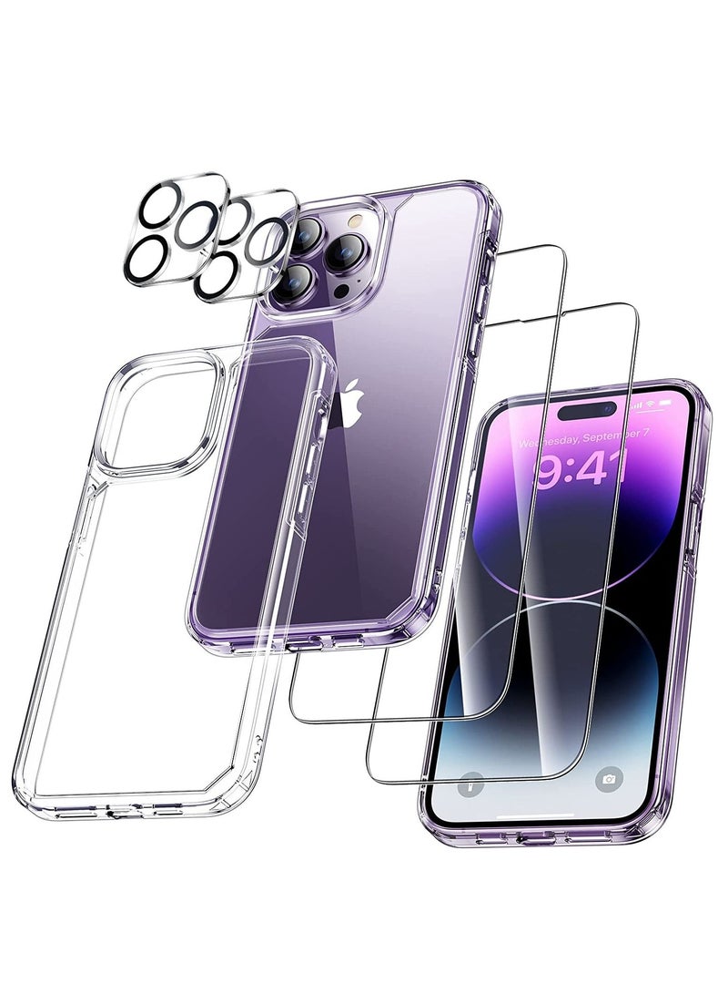 Designed for iPhone 14 Pro Max Case with 2 Pack Tempered Glass Screen Protector +2pcs Camera Lens Protector, [Military Grade Protection] Shockproof, Slim Thin, Anti-Scratch Kit-Clear - Image 1
