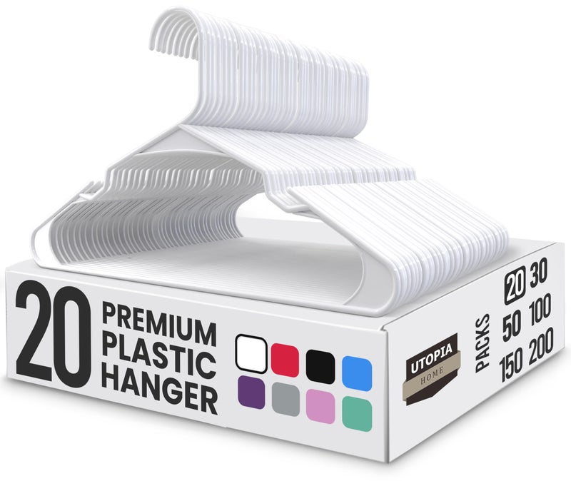 Utopia Home Clothes Hangers 20 Pack - Plastic Hangers Space Saving - Durable Coat Hanger with Shoulder Grooves (White) - Image 1
