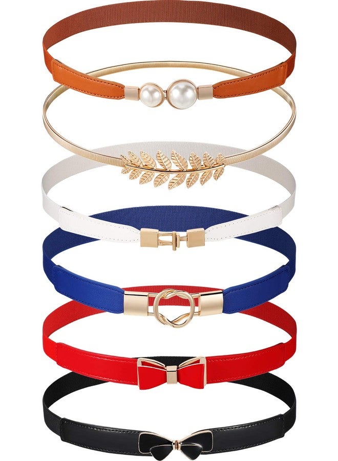 جيوجا مجموعة أحزمة جيوجا النسائية النحيفة المكونة من 6 قطع، مزودة بإبزيم مطاطي، مناسبة للفساتين، تتميز بخصر مطاطي رفيع، وحزام جلد صناعي بتصميم كلاسيكي مع إبزيم معدني، مناسبة للنساء والفتيات، وللجينز. - Image 1