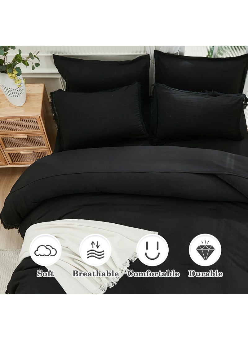Andency Andency Black Full Size Comforter Set with Sheets - 7 Pieces Boho Tassel Bed in a Bag Soft Lightweight Bedding Sets  Black Fringe Bed Set with Comforter  Sheets  Pillowcases & Shams  - Image 5
