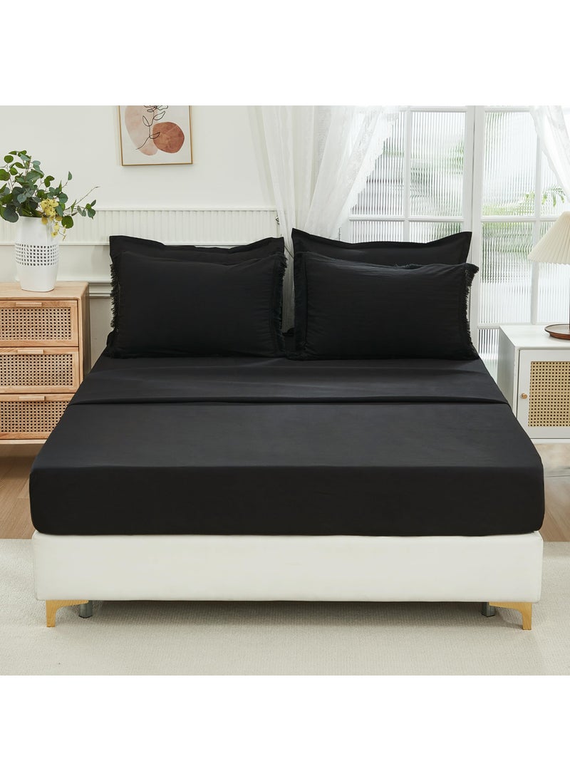 Andency Andency Black Full Size Comforter Set with Sheets - 7 Pieces Boho Tassel Bed in a Bag Soft Lightweight Bedding Sets  Black Fringe Bed Set with Comforter  Sheets  Pillowcases & Shams  - Image 4