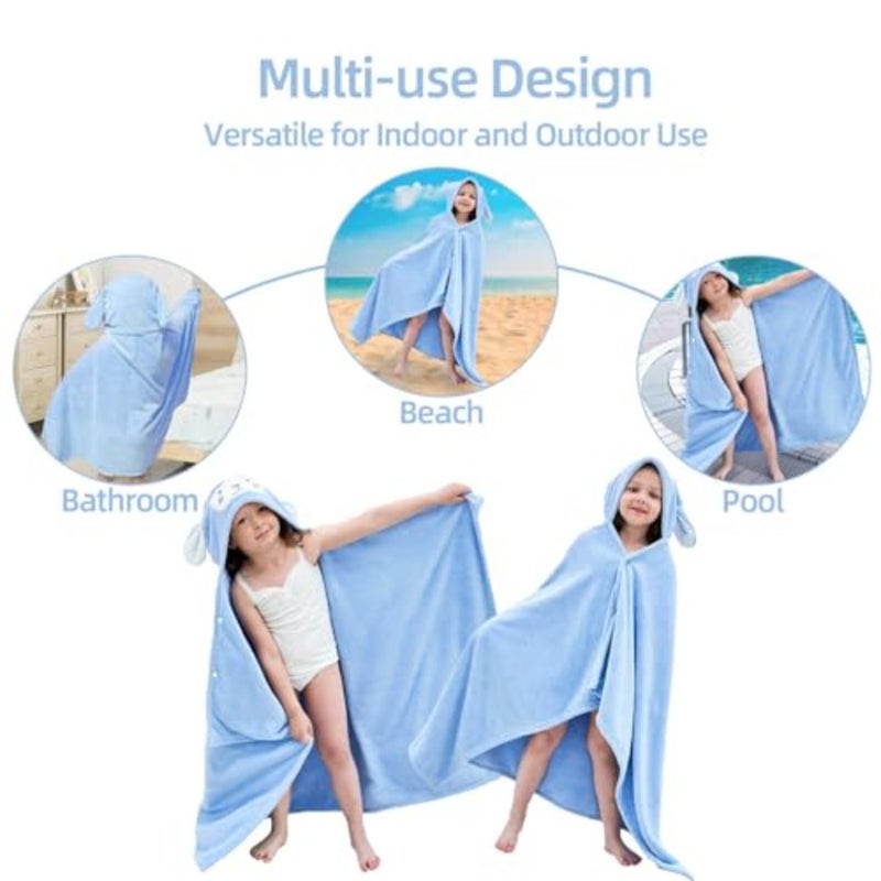 Hooded Bath Towel - Super Soft and Absorbent Coral Fleece, Rabbit Swim Cover-Up, Quick Dry Lightweight Pool and Beach Towel for Boys Girls Ages 3-10 90x150cm - Image 5