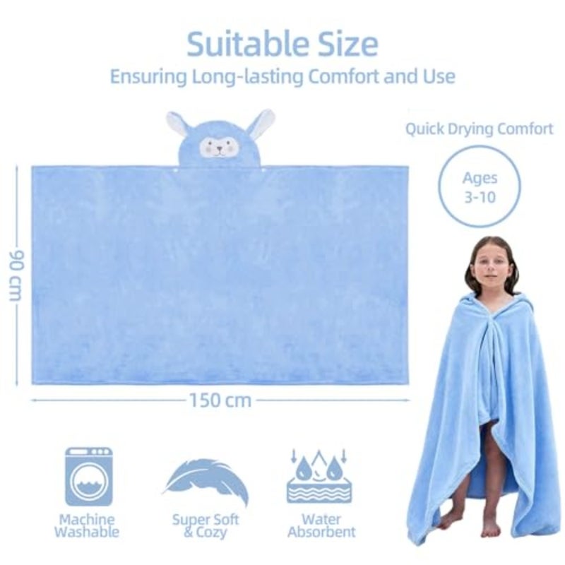 Hooded Bath Towel - Super Soft and Absorbent Coral Fleece, Rabbit Swim Cover-Up, Quick Dry Lightweight Pool and Beach Towel for Boys Girls Ages 3-10 90x150cm - Image 3