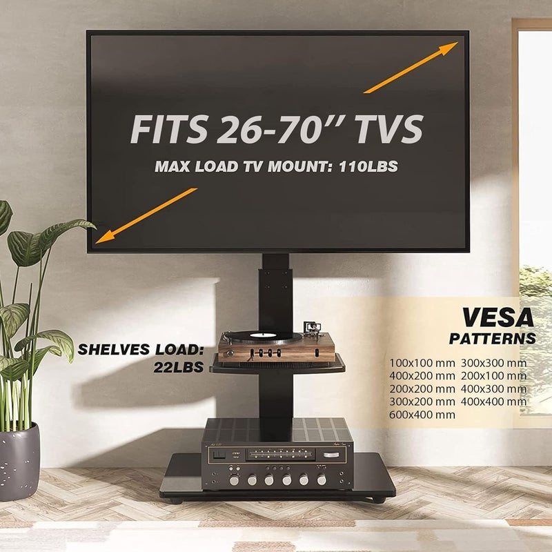 TDOO Movable TV Stand with Wheels, TV Table,mobile TV Floor Stand,Suitable 26-70 Inch LED Flat/Curved TV Stands Rolling cart with wheels,Swivel & Height Adjustable,for Family Living Room Bedroom Meeting - Image 2