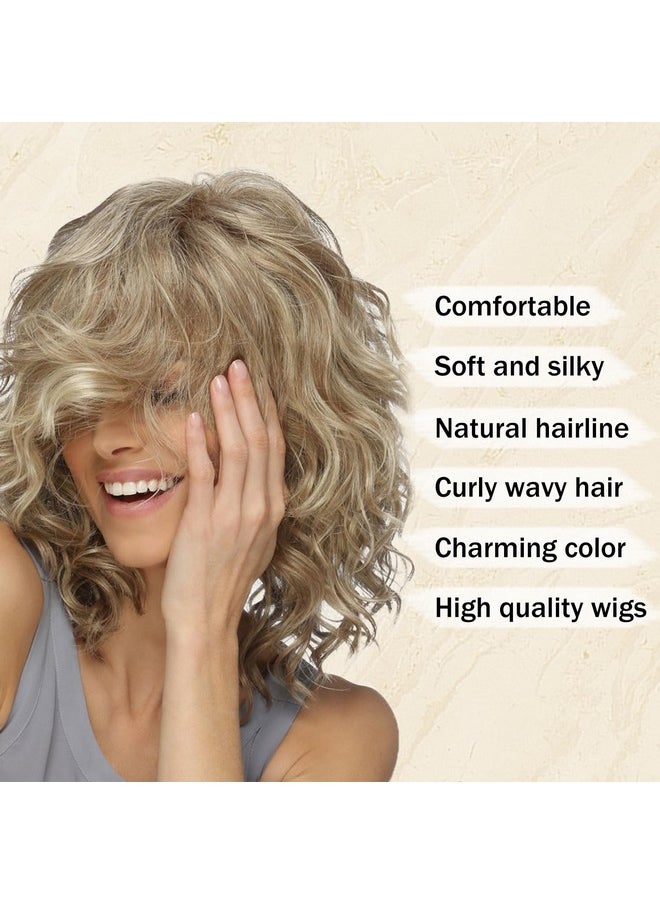SEVENCOLORS - Blonde Curly Bob Wigs For White Women Short Layered Wavy Hair Wigs With Dark Roots Fluffy Natural Synthetic Wigs For Daily Party Use - Image 1