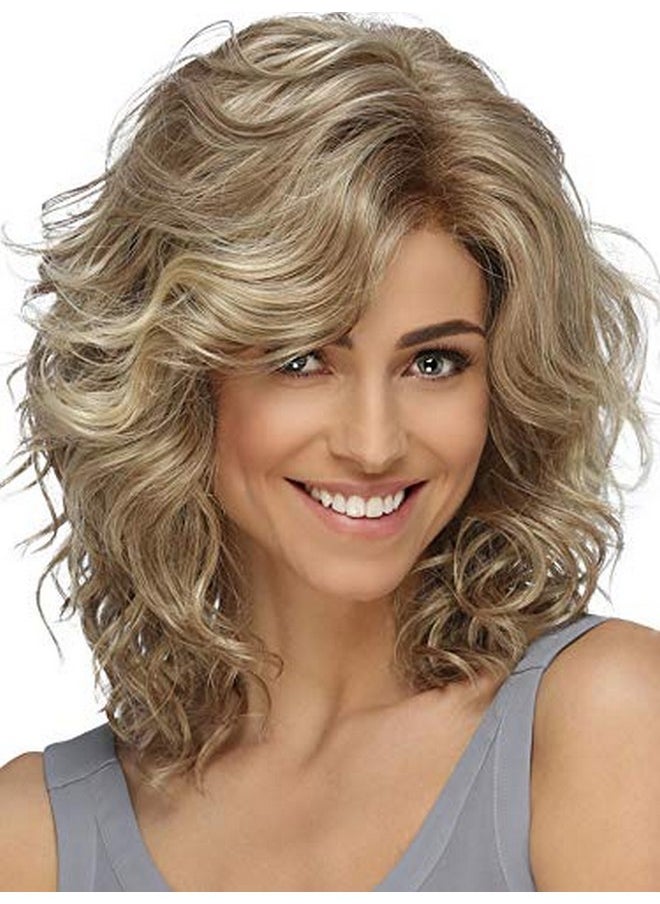 SEVENCOLORS - Blonde Curly Bob Wigs For White Women Short Layered Wavy Hair Wigs With Dark Roots Fluffy Natural Synthetic Wigs For Daily Party Use - Image 1