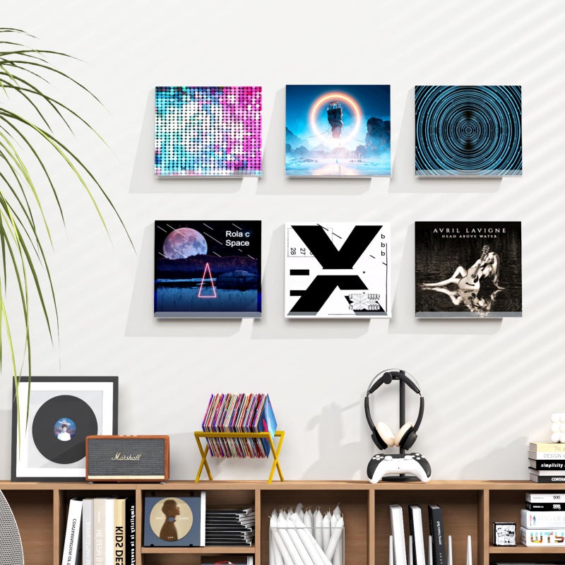 Hulaed 6 Pack Vinyl Record Shelf Wall Mount, 12 inch Record Holder for Storage & Display, Clear Floating Shelf for Kids Bookshelf, Magazine Rack, Picture Ledge - Image 2