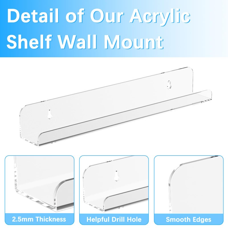 Hulaed 6 Pack Vinyl Record Shelf Wall Mount, 12 inch Record Holder for Storage & Display, Clear Floating Shelf for Kids Bookshelf, Magazine Rack, Picture Ledge - Image 4