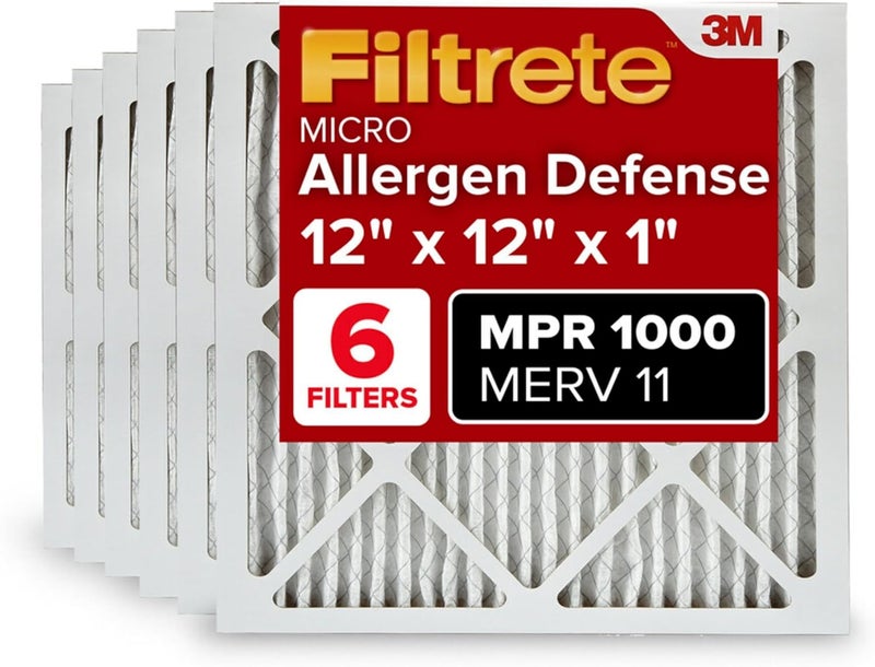 FILTRETE 12x12x1 AC Furnace Air Filter, MERV 11, MPR 1000, Micro Allergen Defense, 3-Month Pleated 1-Inch Electrostatic Air Cleaning Filter, 6 Pack (Actual Size 11.81x11.81x0.81 in) - Image 1
