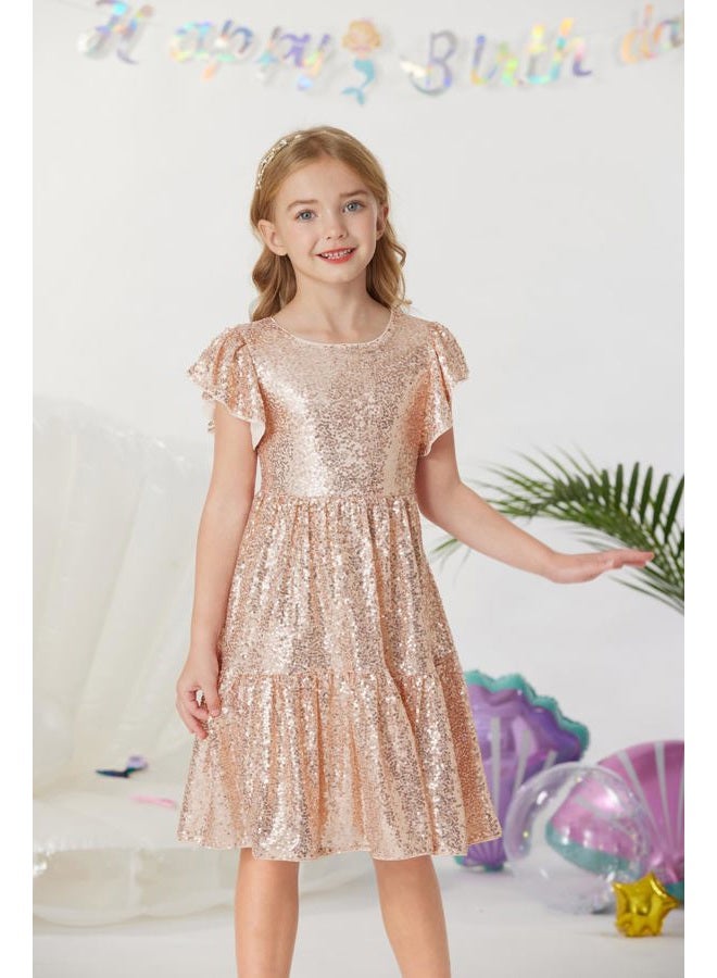 GRACE KARIN Rose Gold Girls Size 7 Dress Sequin Sparkle Christmas Midi Dresses - Image 3