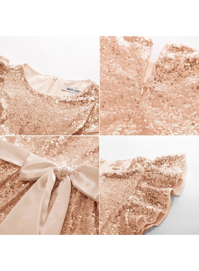 GRACE KARIN Rose Gold Girls Size 7 Dress Sequin Sparkle Christmas Midi Dresses - Image 5