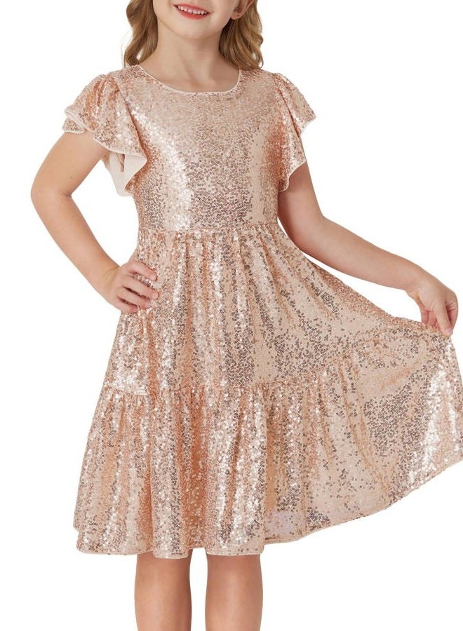 GRACE KARIN Rose Gold Girls Size 7 Dress Sequin Sparkle Christmas Midi Dresses - Image 1