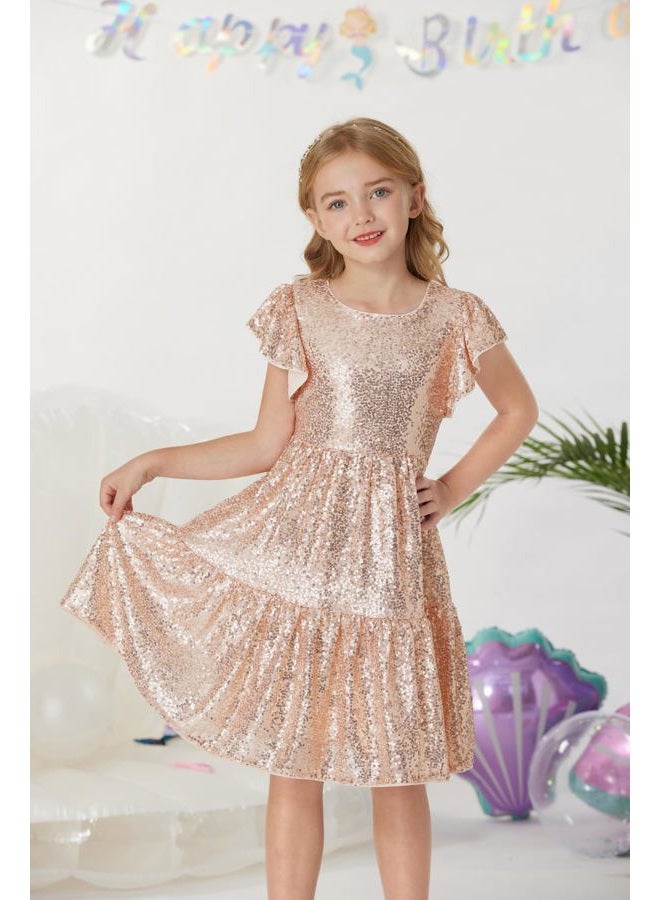GRACE KARIN Rose Gold Girls Size 7 Dress Sequin Sparkle Christmas Midi Dresses - Image 2