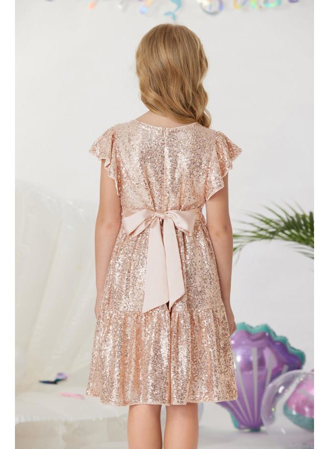 GRACE KARIN Rose Gold Girls Size 7 Dress Sequin Sparkle Christmas Midi Dresses - Image 4